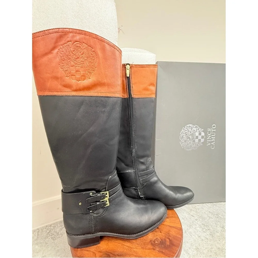 Vince Camuto‎ Black and Brown Two-Tone Over-the-Knee Riding Boots